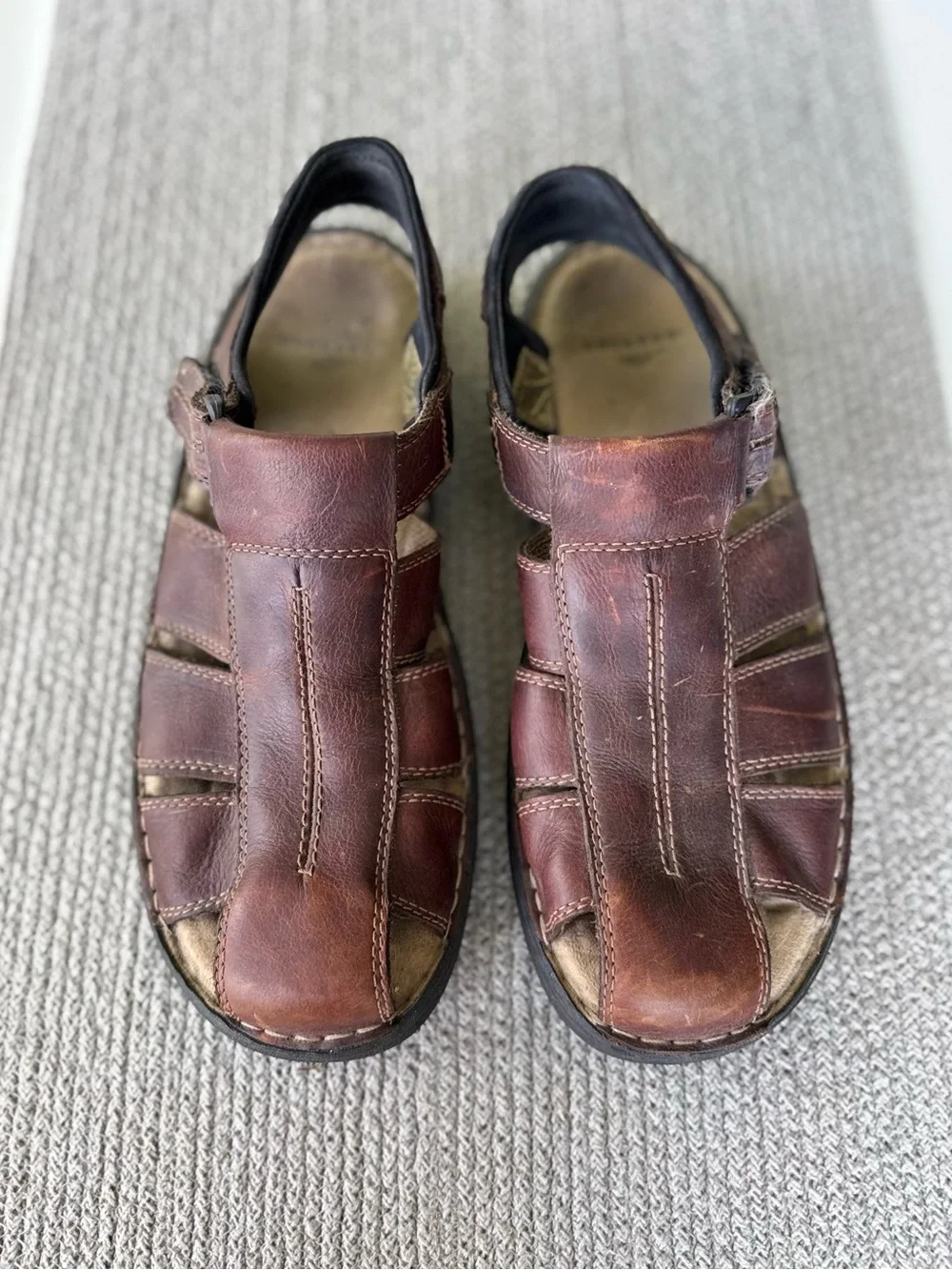 Vintage 90s Dockers Brown Leather Fisherman Sandals Boat Shoes Size 12